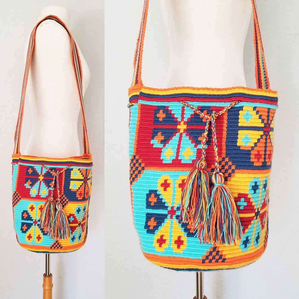 Wuitusu Large Handmade Crochet Wayuu Mochila Tribe‎ Crossbody Bucket Bag $110 - Picture 13 of 16